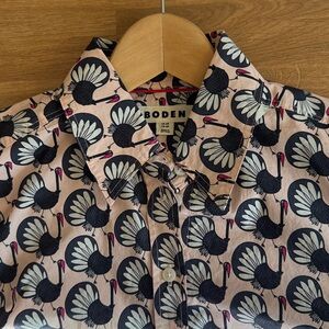 BODEN Women’s Button Down Pink 
100% Cotton Turkey Print Shirt Size 0